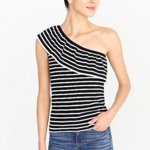 J.Crew Navy Stripped Ruffle One Shoulder Shirt NWT